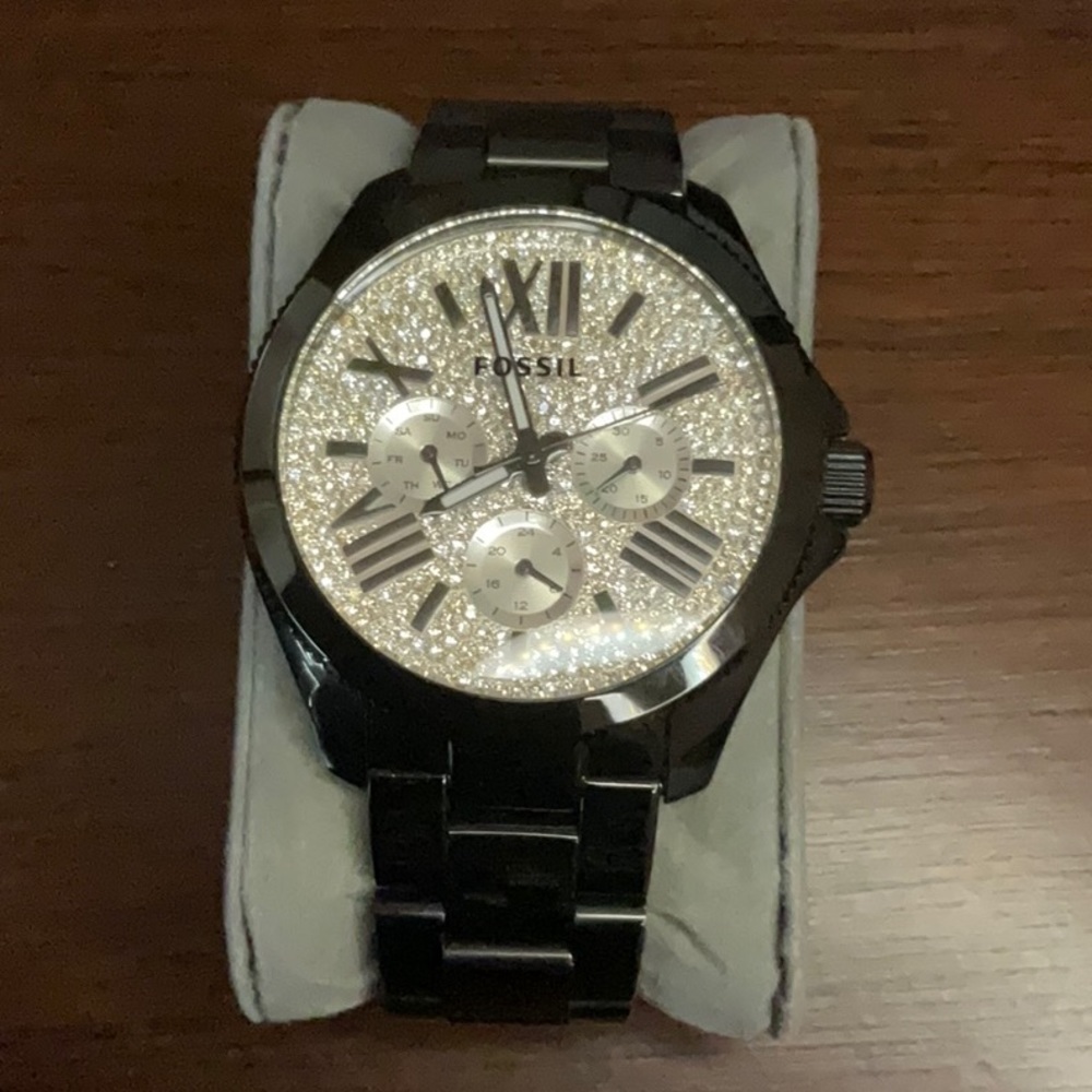 Black Women’s Fossil Watch with Bling Watch Face
